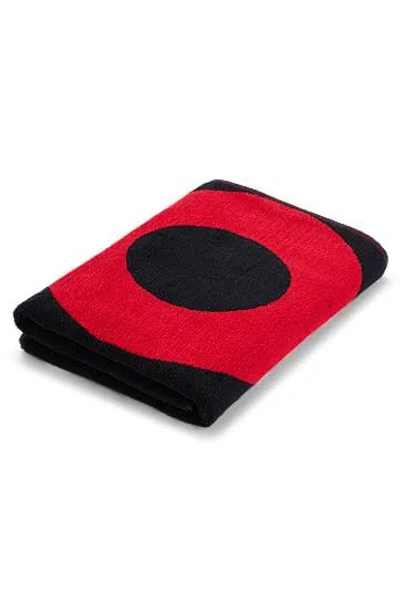 Hugo Cotton-terry Beach Towel With Large Logo In Black