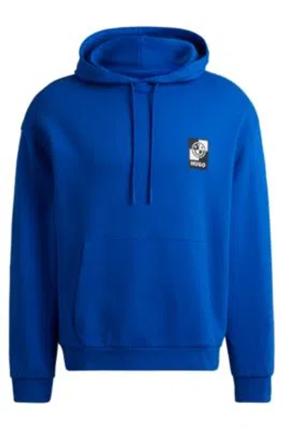Hugo Cotton-terry Hoodie With Graphic Logo Artwork In Light Blue
