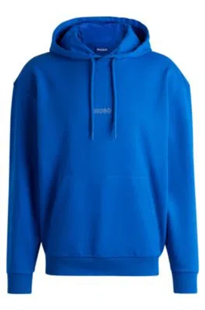 Hugo Cotton-terry Hoodie With Outline Logos In Light Blue