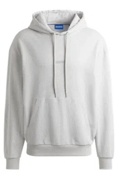 Hugo Cotton-terry Hoodie With Outline Logos In Light Grey