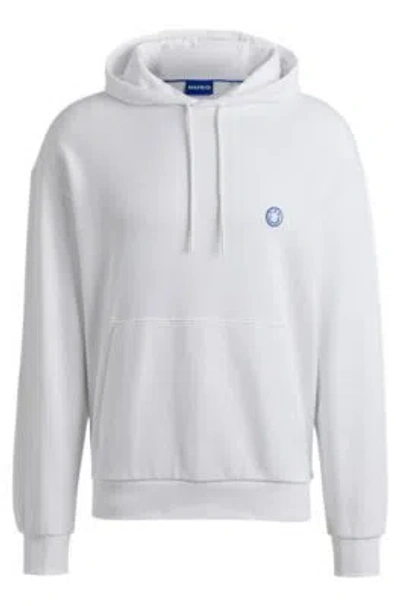 Hugo Cotton-terry Hoodie With Smiley-face Logo In White