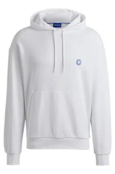 Hugo Boss Cotton-terry Hoodie With Smiley-face Logo In White