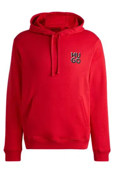Hugo Boss Cotton-terry Hoodie With Stacked Logo Print In Red