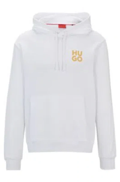HUGO BOSS COTTON-TERRY HOODIE WITH STACKED LOGO PRINT