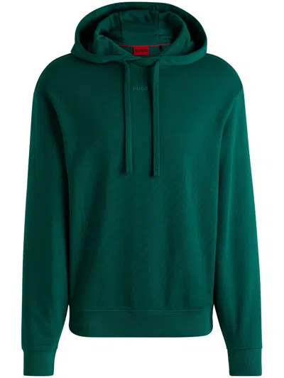 Hugo Boss Cotton-terry Relaxed-fit Hoodie With Logo Print In Dark Green