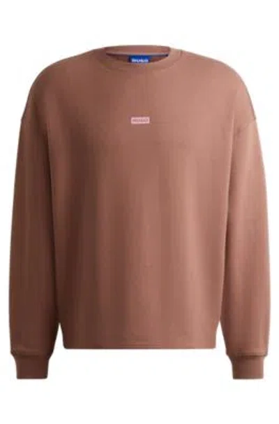 Hugo Boss Cotton-terry Sweatshirt With Logo Print In Brown