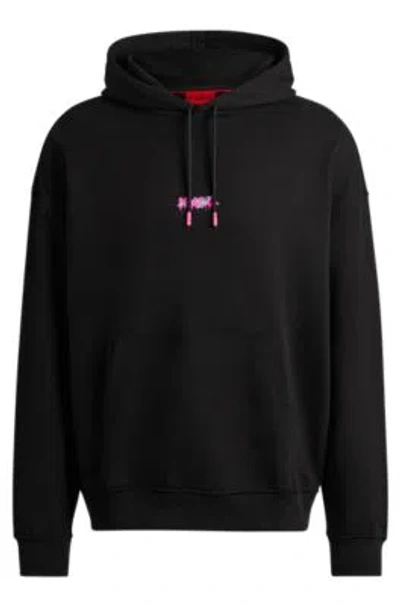 Hugo Cotton-terry Oversize-fit Hoodie With Seasonal Logos In Black