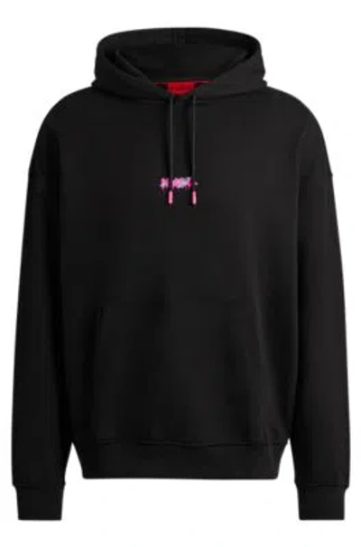 Hugo Boss Cotton-terry Oversize-fit Hoodie With Seasonal Logos In Black