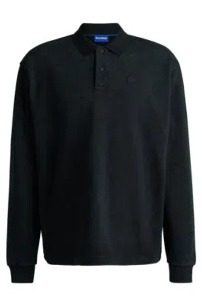 Hugo Boss Cotton-terry Polo Shirt With Happy Hugo Logo In Black
