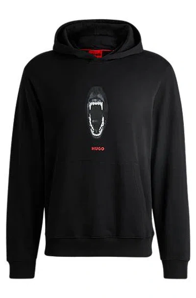 Hugo Boss Cotton-terry Regular-fit Hoodie With Animal Graphics In Black
