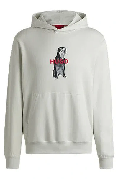 Hugo Boss Cotton-terry Regular-fit Hoodie With Animal Graphics In White