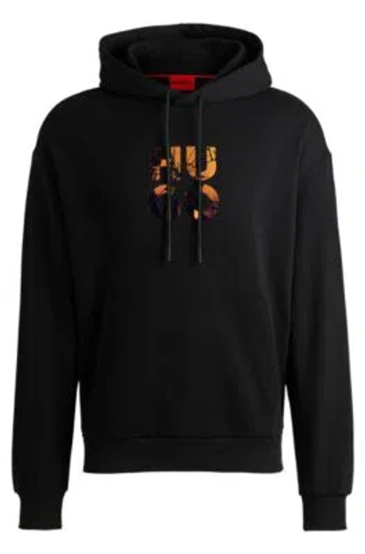 Hugo Boss Cotton-terry Regular-fit Hoodie With Stacked Logo In Black