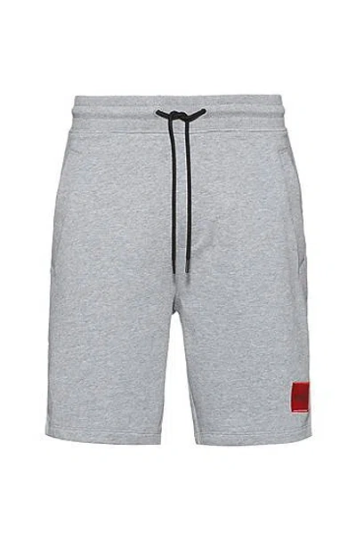 Hugo Boss Cotton-terry Regular-fit Shorts With Logo Label In Gray