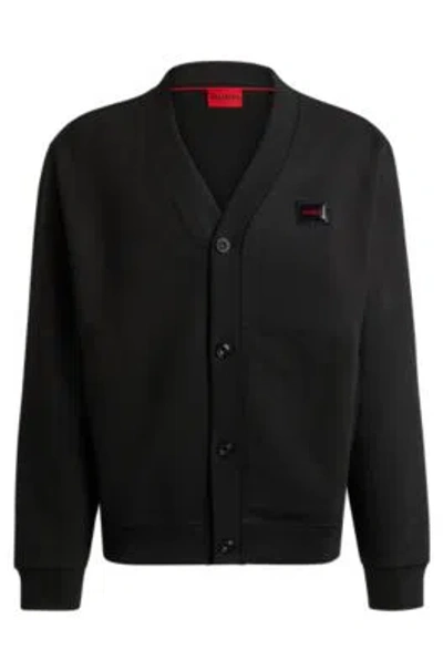 Hugo Boss Cotton-terry Relaxed-fit Cardigan With Jelly Logo In Black