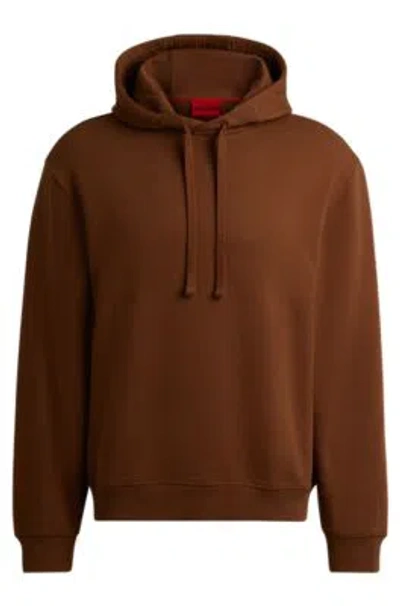 Hugo Boss Cotton-terry Relaxed-fit Hoodie With Logo Print In Brown