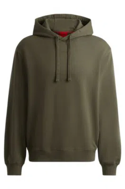 Hugo Cotton-terry Relaxed-fit Hoodie With Logo Print In Khaki