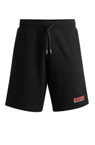Hugo Boss Cotton-terry Relaxed-fit Shorts With Logo Detail In Black
