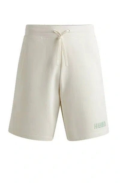 Hugo Boss Cotton-terry Relaxed-fit Shorts With Logo Detail In Open White