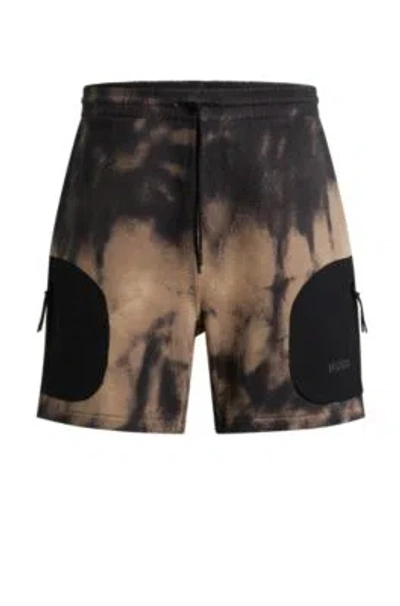 Hugo Boss Cotton-terry Relaxed-fit Shorts With Logo Print In Brown