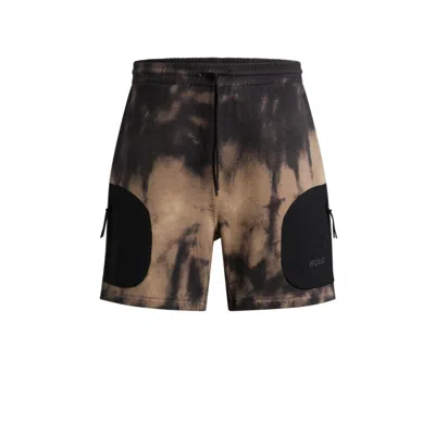 Hugo Boss Cotton-terry Relaxed-fit Shorts With Logo Print In Brown