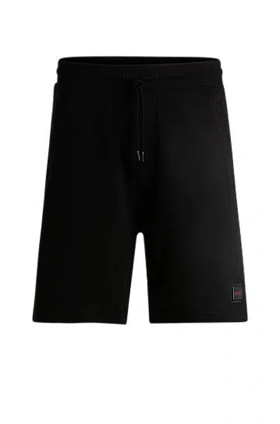 Hugo Boss Cotton-terry Relaxed-fit Shorts With Logo Trim In Black
