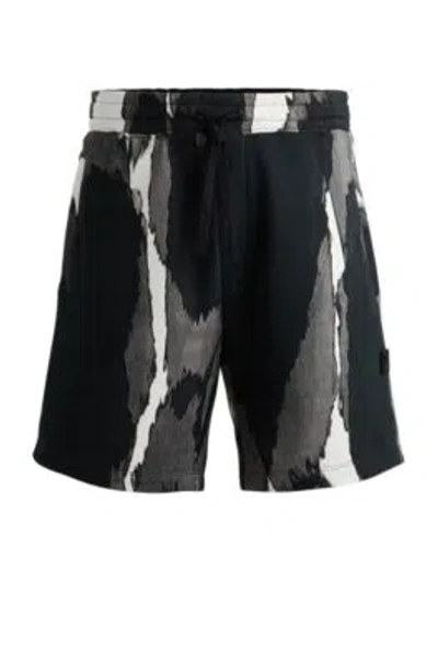 Hugo Boss Cotton-terry Shorts With Camouflage Print In Patterned