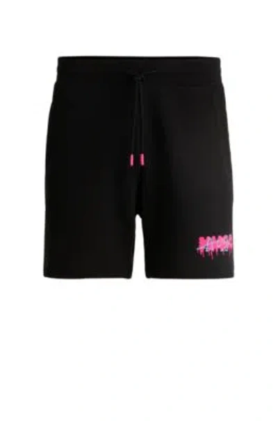 Hugo Cotton-terry Shorts With New-season Logo In Black