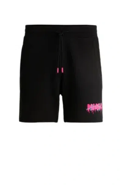 Hugo Boss Cotton-terry Shorts With New-season Logo In Black