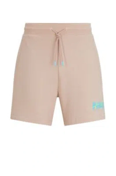 Hugo Cotton-terry Shorts With New-season Logo In Light Pink