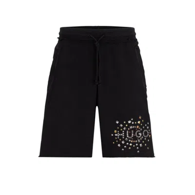 Hugo Cotton-terry Shorts With Stud-effect Artwork In Black