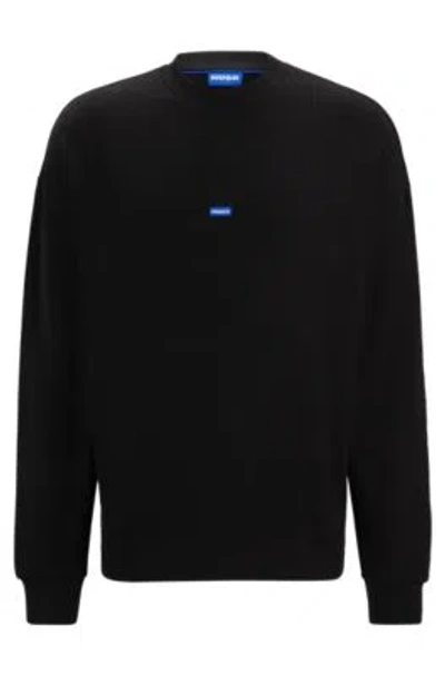 Hugo Cotton-terry Sweatshirt With Blue Logo Label In Black