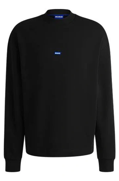 Hugo Boss Cotton-terry Sweatshirt With Blue Logo Label In Nero