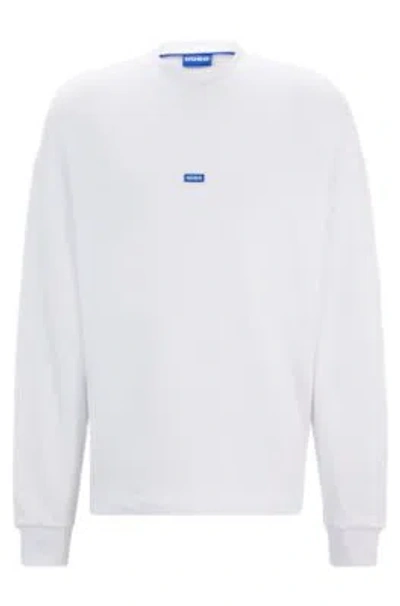 Hugo Cotton-terry Sweatshirt With Blue Logo Label In White