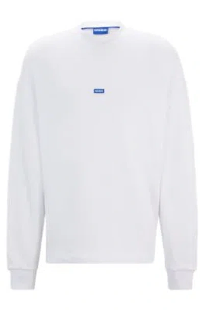 Hugo Boss Cotton-terry Sweatshirt With Blue Logo Label In Bianco
