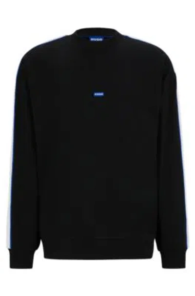 Hugo Cotton-terry Sweatshirt With Logo Patch And Tape Trims In Black