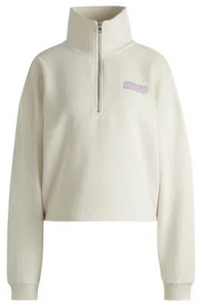 Hugo Boss Cotton-terry Sweatshirt With Seasonal Logo Graphics In White