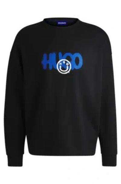 Hugo Boss Cotton-terry Sweatshirt With Smiley-face Logo In Black