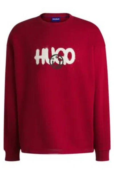 Hugo Boss Cotton-terry Sweatshirt With Smiley-face Logo In Dark Red