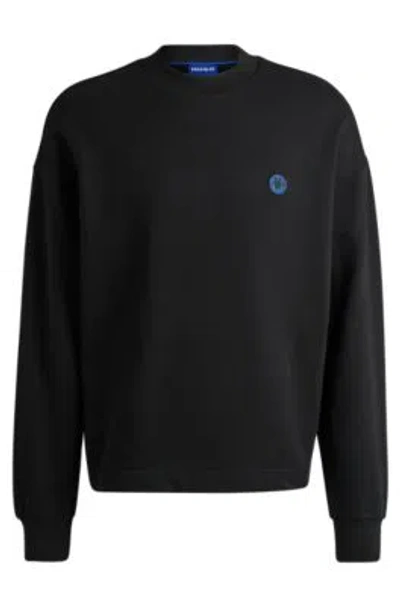Hugo Boss Cotton-terry Sweatshirt With Smiley-face Logo Patch In Black
