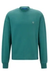 Hugo Cotton-terry Sweatshirt With Smiley-face Logo Patch In Green