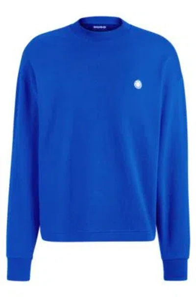 Hugo Boss Cotton-terry Sweatshirt With Smiley-face Logo Patch In Light Blue