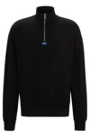 Hugo Boss Cotton-terry Sweatshirt With Zip Closure And Blue Logo In Black
