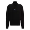 Hugo Boss Cotton-terry Sweatshirt With Zip Closure And Blue Logo In Black