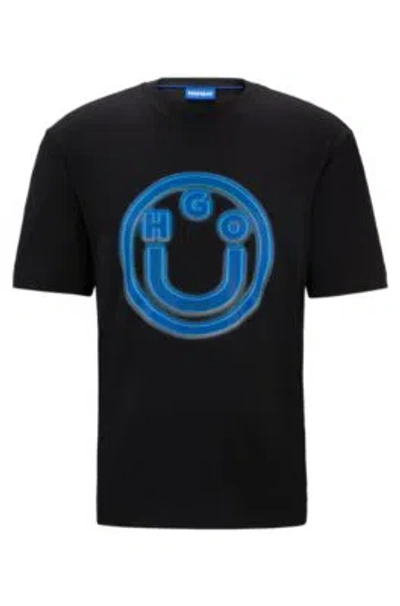 Hugo Boss Cotton-terry T-shirt With Smiley-face Logo In Black