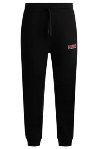 Hugo Cotton-terry Tracksuit Bottoms With Logo Print In Black