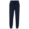 Hugo Boss Cotton-terry Tracksuit Bottoms With Logo Print In Dark Blue