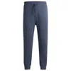 Hugo Boss Cotton-terry Tracksuit Bottoms With Logo Print In Blue