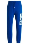 Hugo Boss Cotton-terry Tracksuit Bottoms With Logo Print In Blue