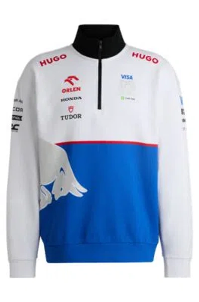 Hugo Cotton-terry Zip-neck Fanwear Sweatshirt With Special Branding In White