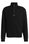 Hugo Boss Cotton-terry Zip-neck Sweatshirt With Logo Print In Black
